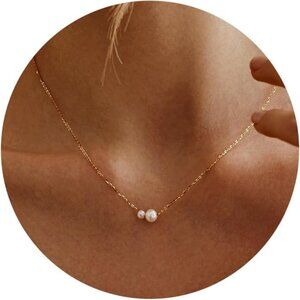 Gold Pearl Necklace for Women 14k Gold Plated Drop Charm Jewelry Gift
